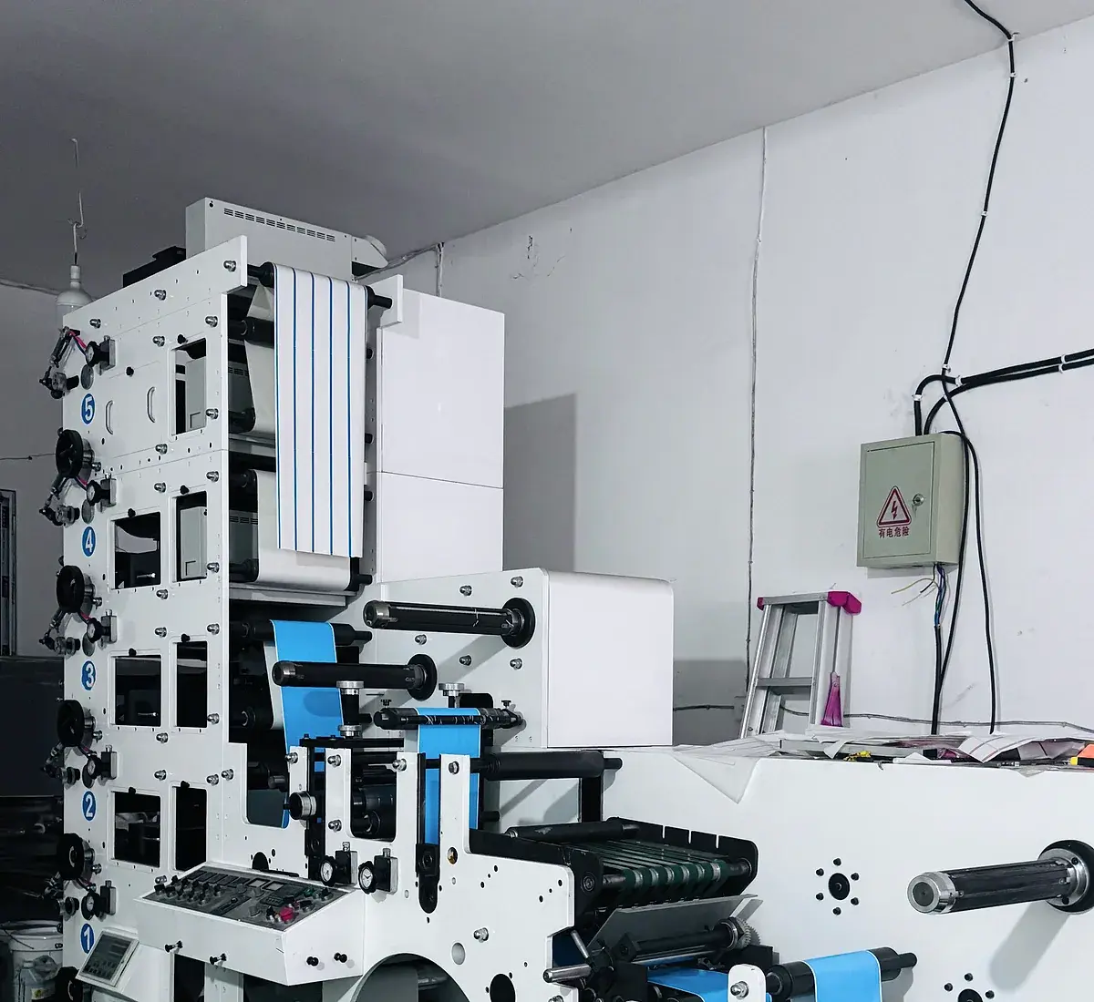 Real multi-station label printing press in the company production area