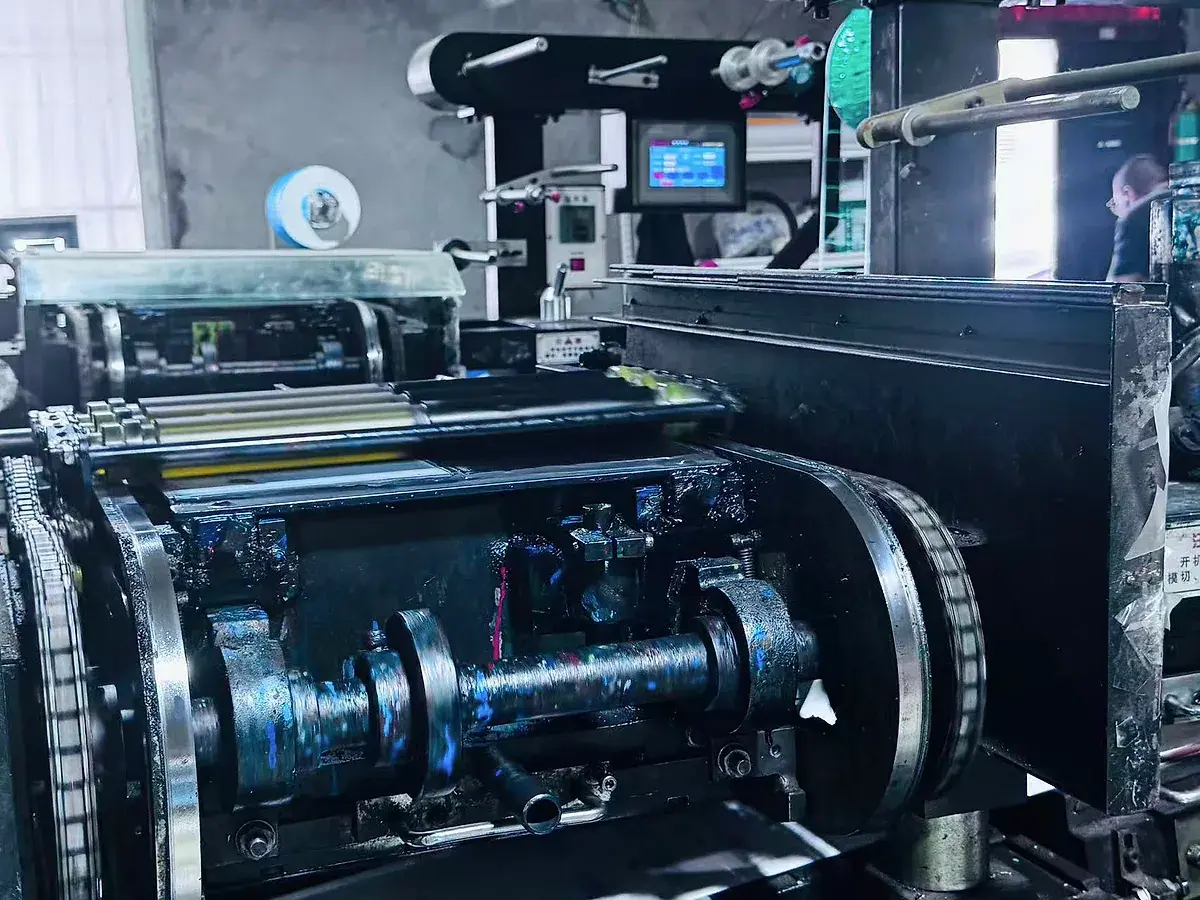 Close view of real industrial label printing equipment